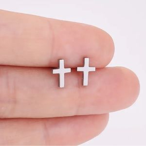 Dainty Small Cross Silver Toned Stud Earrings